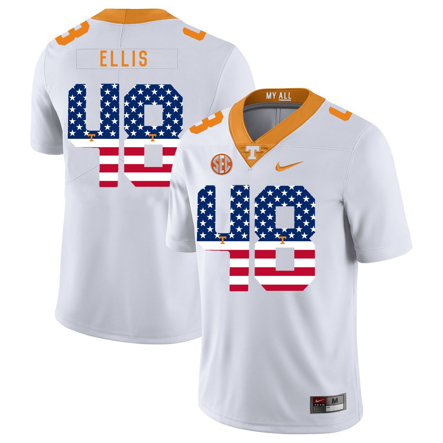 Men Tennessee Volunteers #48 Ellis White Flag Customized NCAA Jerseys->customized ncaa jersey->Custom Jersey
